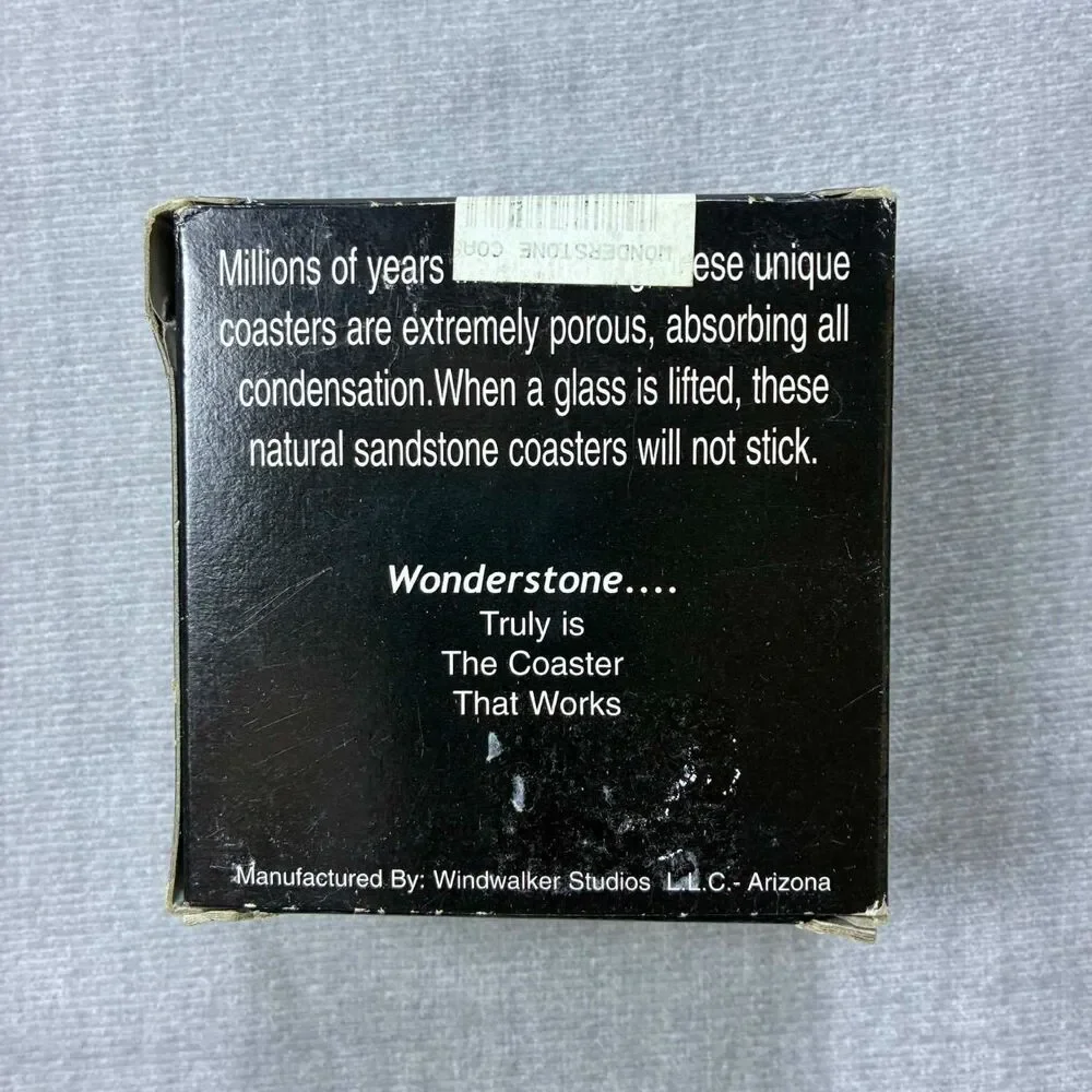 Wonderstone Wolf Sandstone Coasters Set of 4 Windwalker Studios Arizona Box